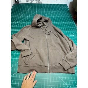 HM Womens Full Zip Hoodie Taupe Brown Sweatshirt Large L Hooded Jacket Pocket